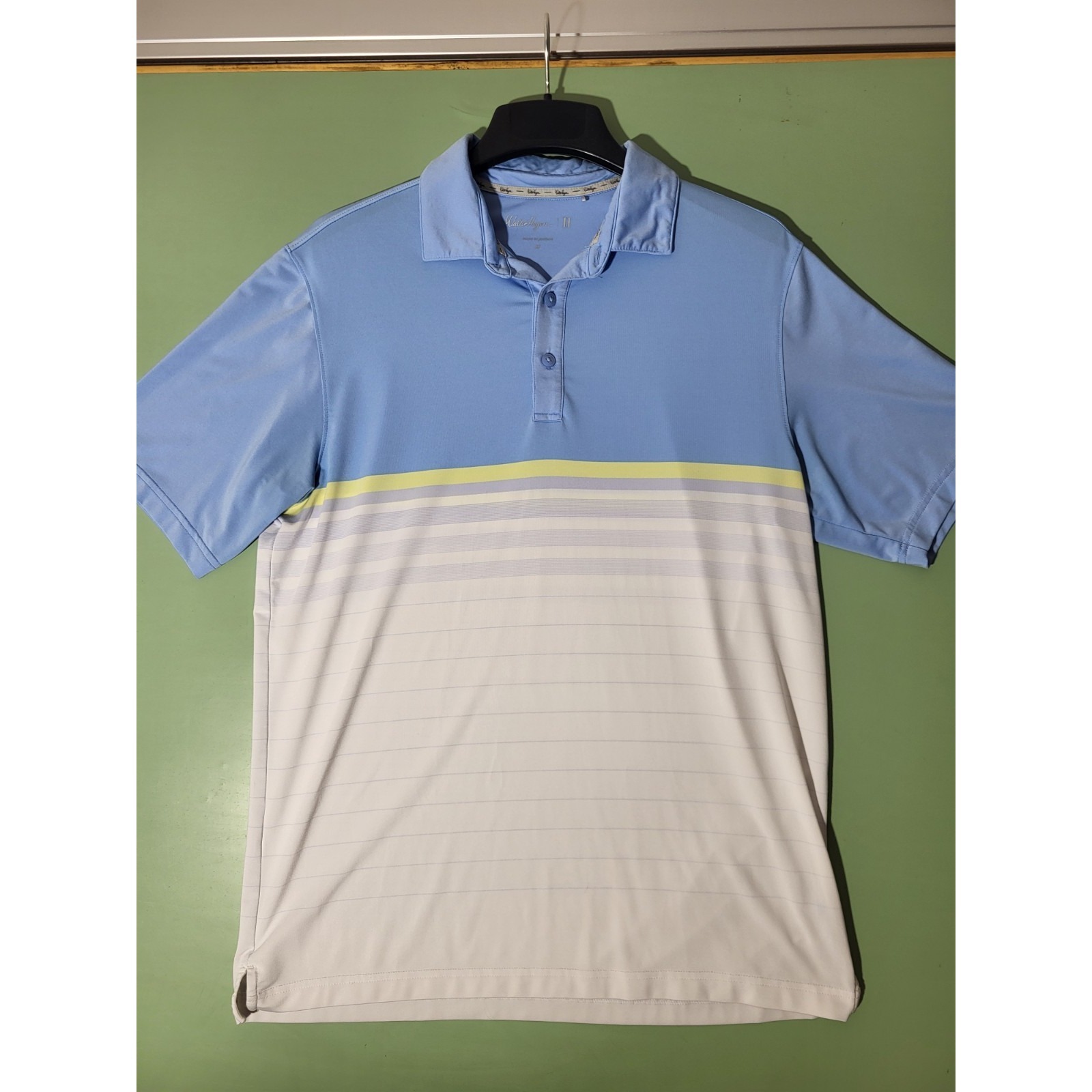 Walter Hagen Men's Striped Golf Polo Shirt Light Blue White Size M